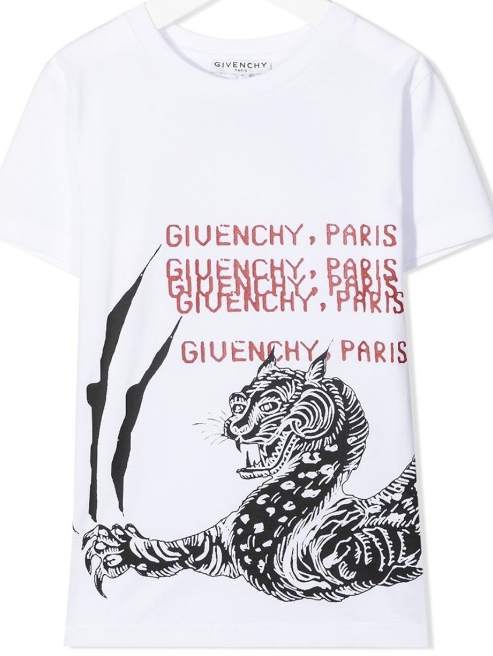 🆕 Givenchy White Tee with Red Logo and Black Tiger Print Kids Sz 12